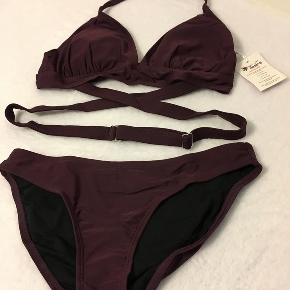 🌟Last One🌟 Sz L Maroon 2 pc Swimming Suit Bikini - Picture 2 of 6